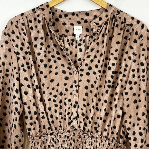 La Vie Rebecca Taylor Long Sleeve Cherise Mini Dress. Size M Brown Black - Picture 3 of 16